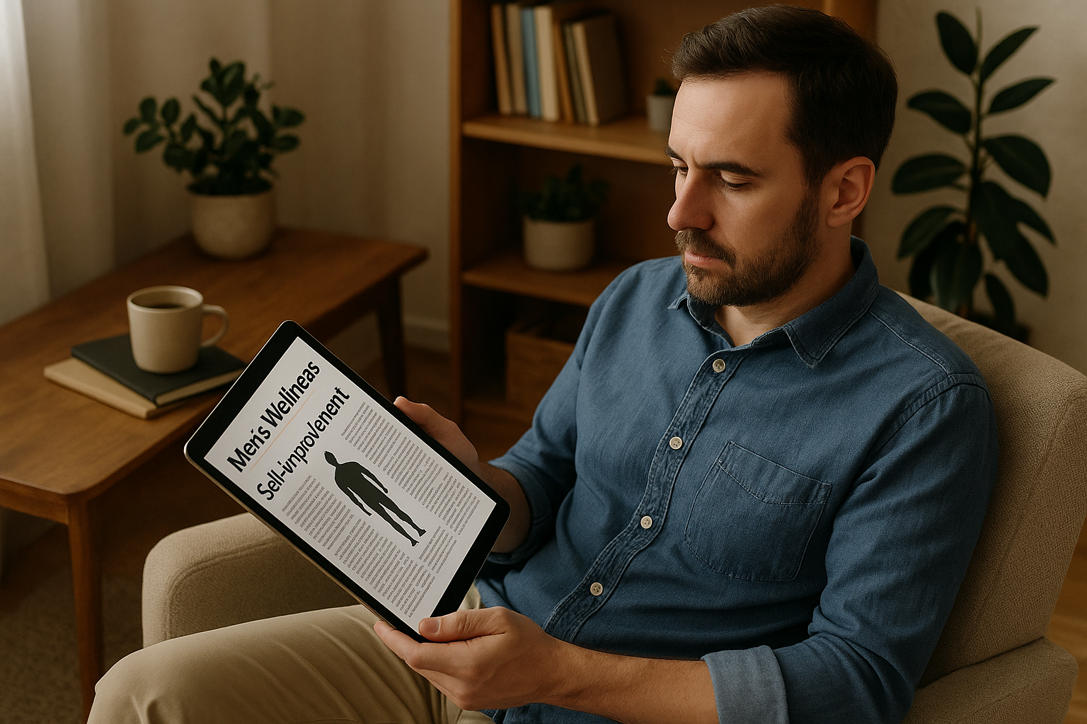 Discreet editorial setting for a men's wellness article.