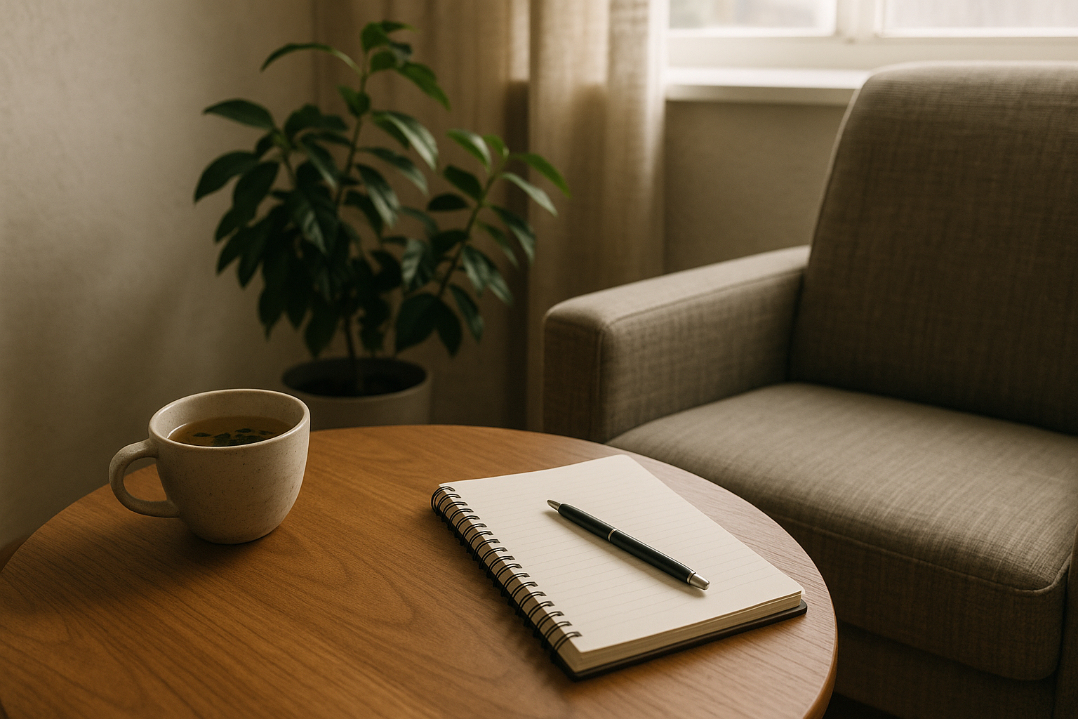 Calm reflection setting for a men's wellness article.