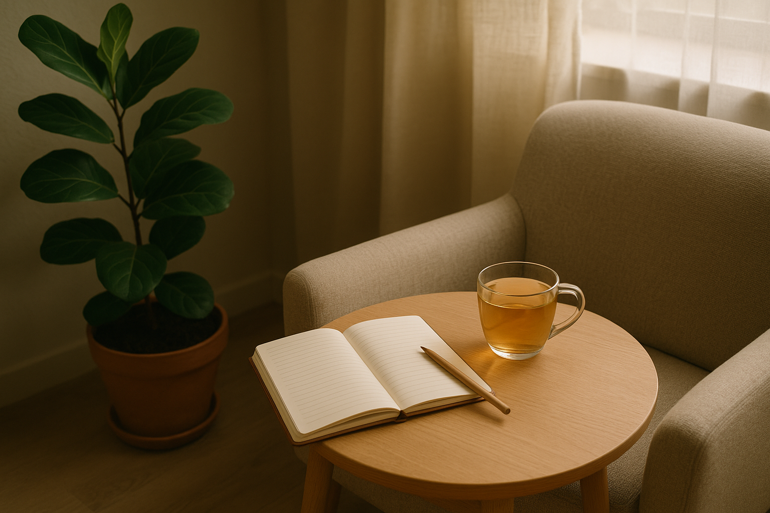 Calm reflection setting for a men's wellness article.