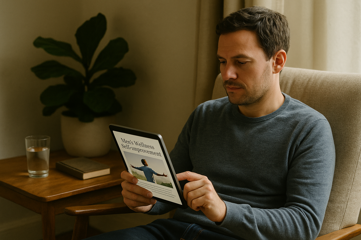 Discreet editorial setting for a men's wellness article.