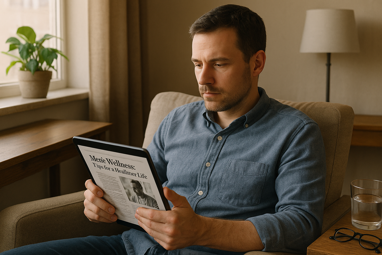 Discreet editorial setting for a men's wellness article.