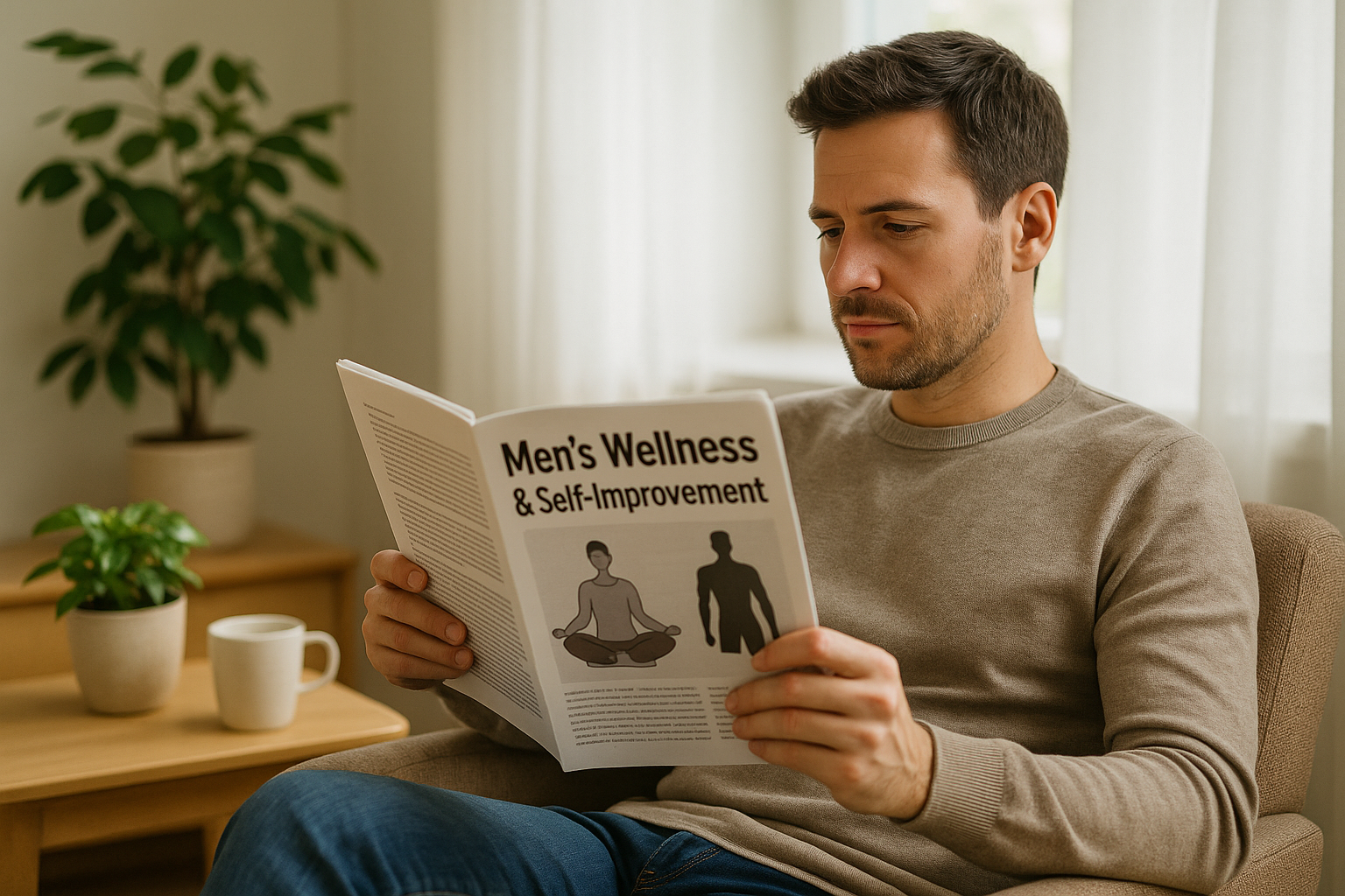 Discreet editorial setting for a men's wellness article.