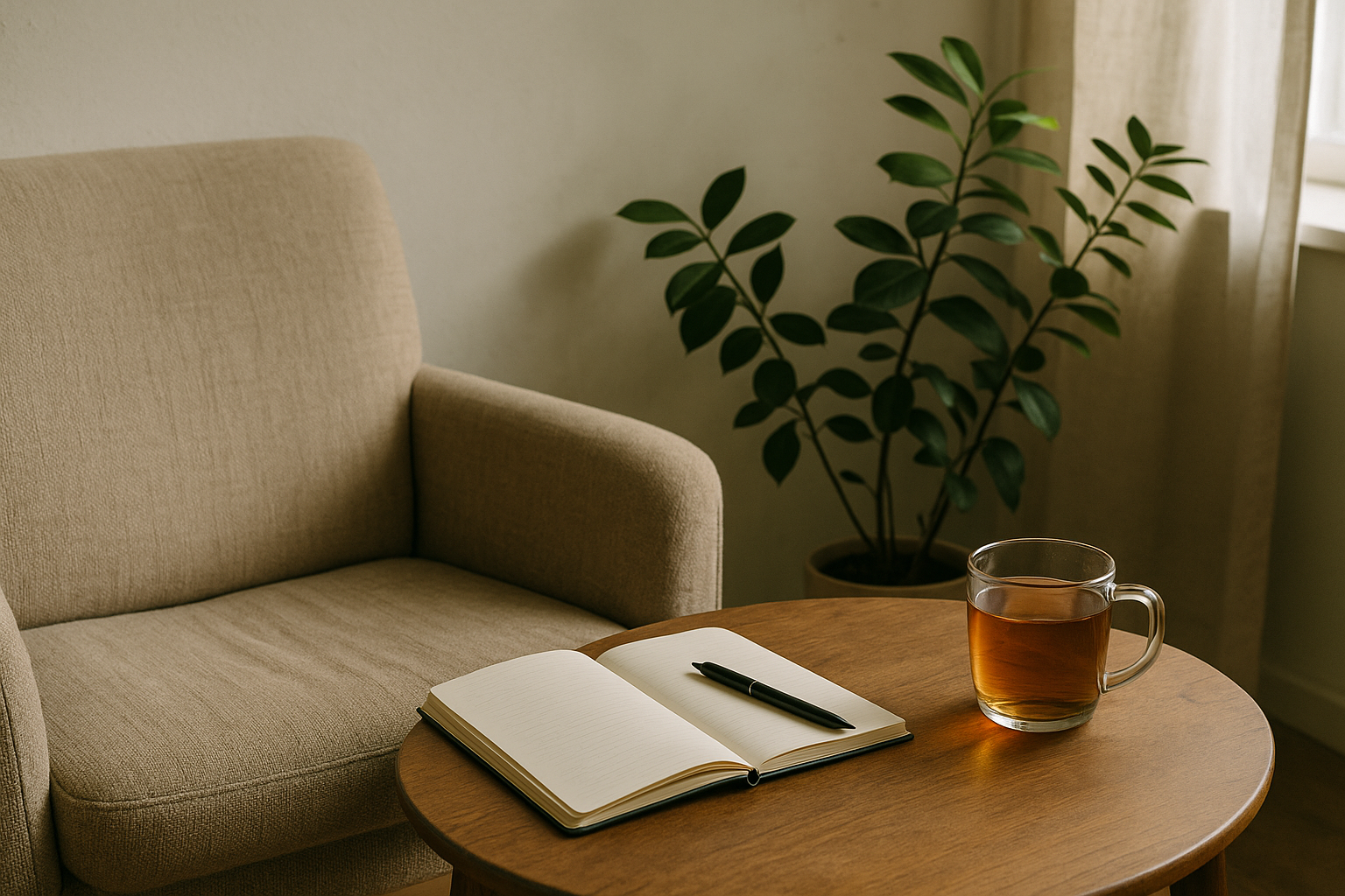 Calm reflection setting for a men's wellness article.