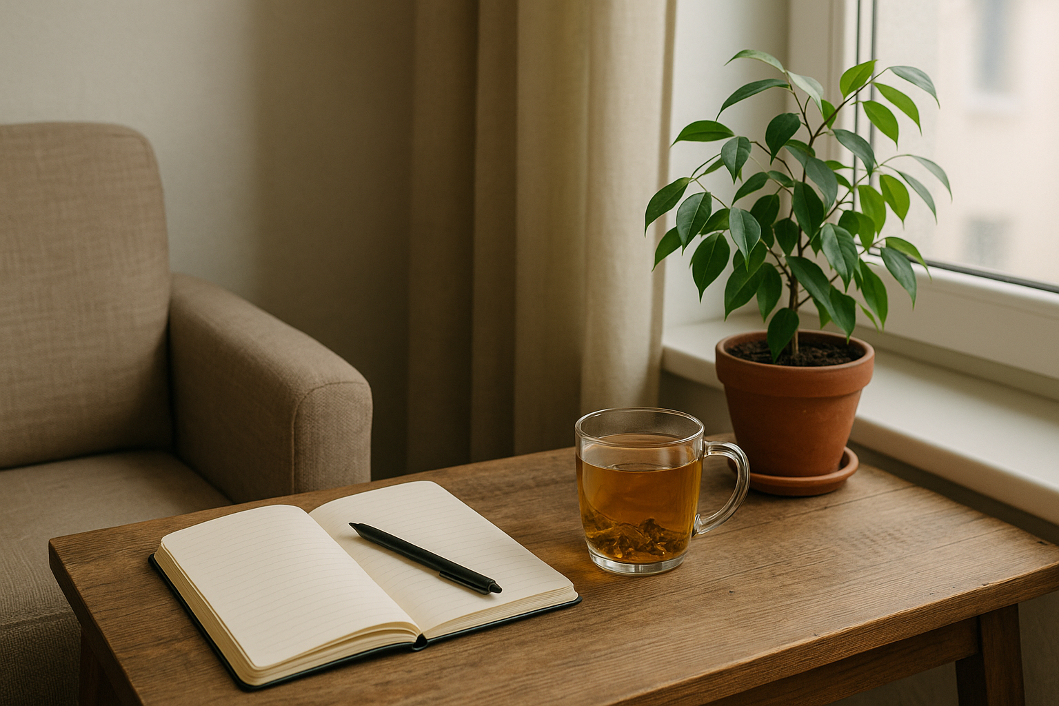Calm reflection setting for a men's wellness article.