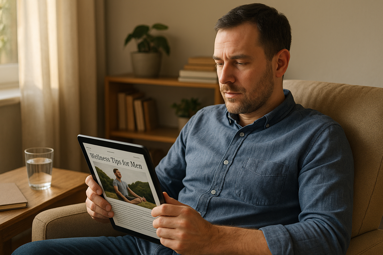 Discreet editorial setting for a men's wellness article.
