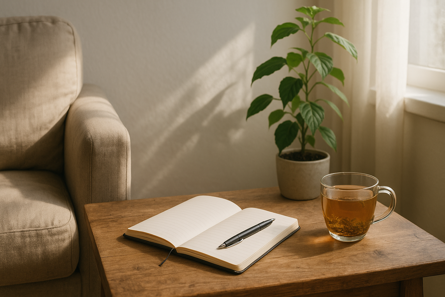 Calm reflection setting for a men's wellness article.